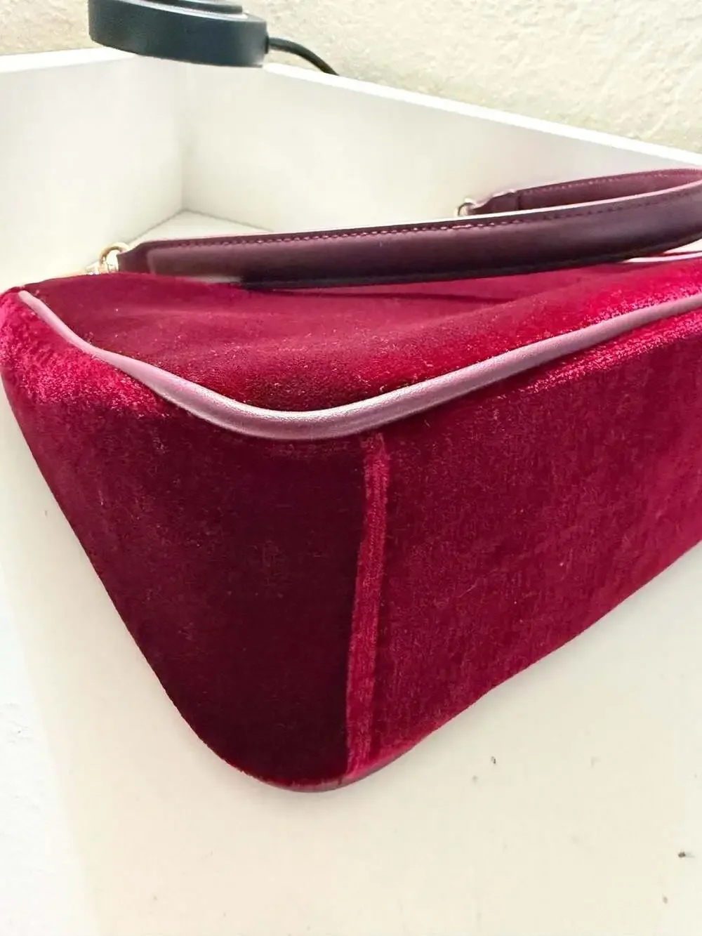 Guess Marsha Mini Crossbody Bag in Burgundy Velvet with Rhinestones